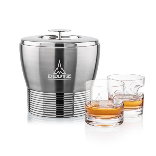 Genoa Ice Bucket & Havana On-the-Rocks Set Corporate Recognition Gifts - Etched Barware - Genoa Ice Bucket & Havana On-the-Rocks Set
