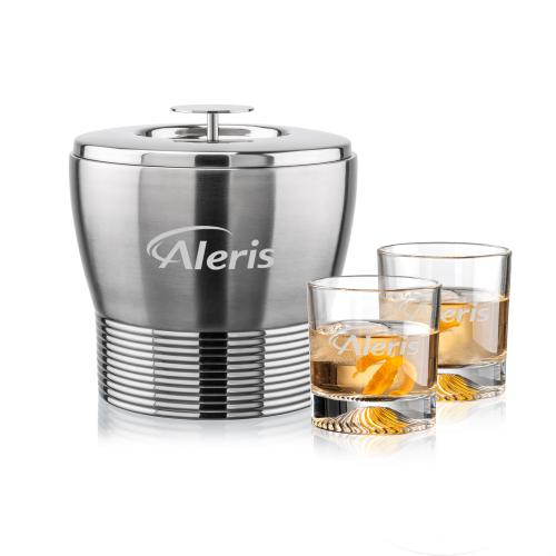 Genoa Ice Bucket & Hadley On-the-Rocks Set Corporate Recognition Gifts - Etched Barware - Genoa Ice Bucket & Hadley On-the-Rocks Set