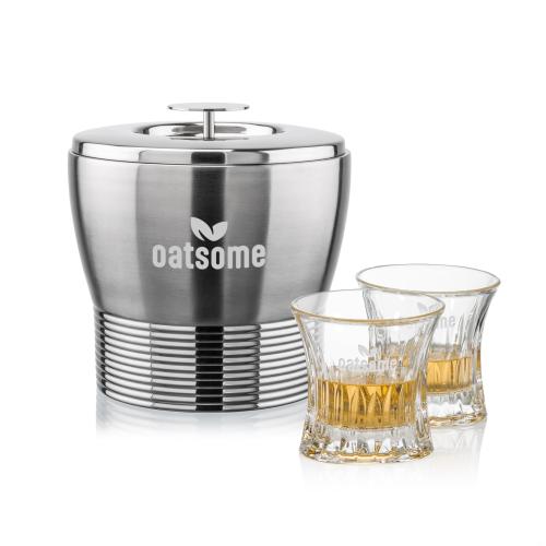 Genoa Ice Bucket & Langstaff On-the-Rocks Set Corporate Recognition Gifts - Etched Barware - Genoa Ice Bucket & Langstaff On-the-Rocks Set