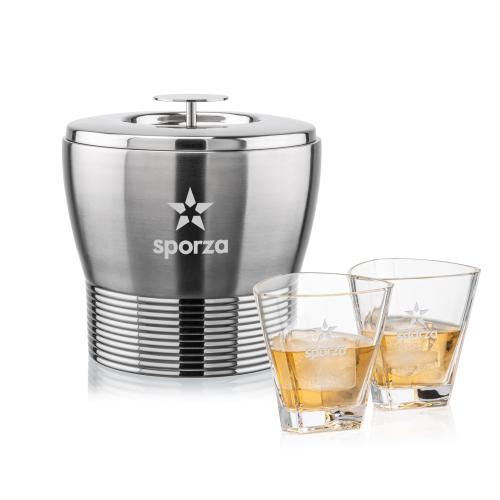 Genoa Ice Bucket & Millwood On-the-Rocks Set Corporate Recognition Gifts - Etched Barware - Genoa Ice Bucket & Millwood On-the-Rocks Set
