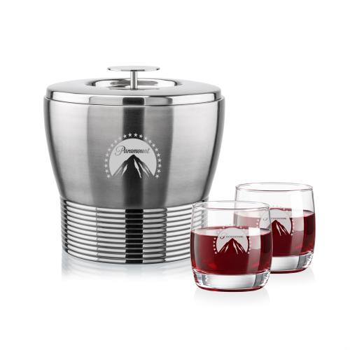 Corporate Recognition Gifts - Etched Barware - Genoa Ice Bucket & Nordic On-the-Rocks Set