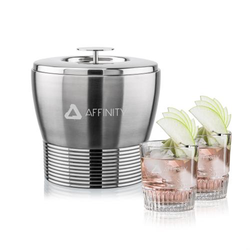Genoa Ice Bucket & Newkirk On-the-Rocks Set Corporate Recognition Gifts - Etched Barware - Genoa Ice Bucket & Newkirk On-the-Rocks Set