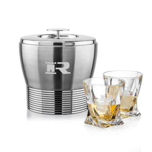 Genoa Ice Bucket & Oasis On-the-Rocks Set Corporate Recognition Gifts - Etched Barware - Genoa Ice Bucket & Oasis On-the-Rocks Set