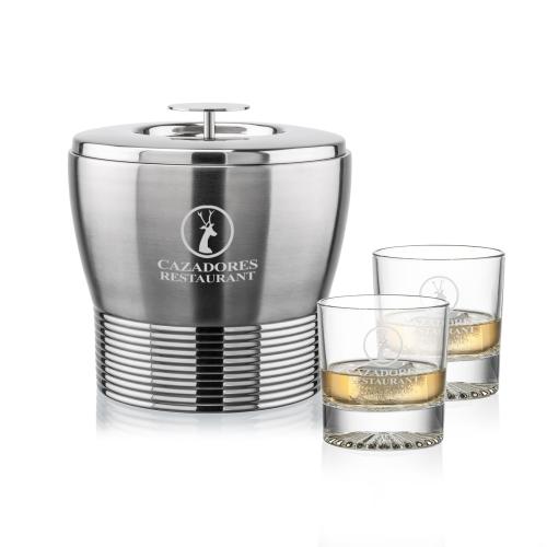 Corporate Recognition Gifts - Etched Barware - Genoa Ice Bucket & Romford On-the-Rocks Set