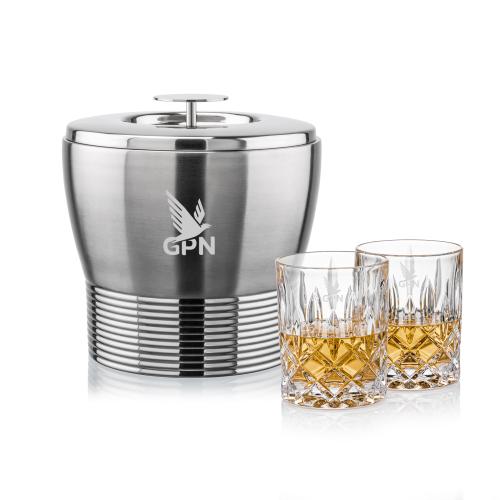Corporate Recognition Gifts - Etched Barware - Genoa Ice Bucket & RIEDEL Spey On-the-Rocks Set