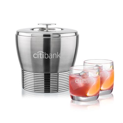 Corporate Recognition Gifts - Etched Barware - Genoa Ice Bucket & Ritz On-the-Rocks Set