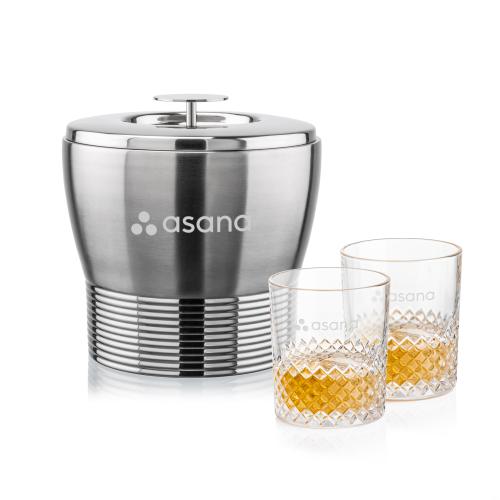 Corporate Recognition Gifts - Etched Barware - Genoa Ice Bucket & Tacoma On-the-Rocks Set
