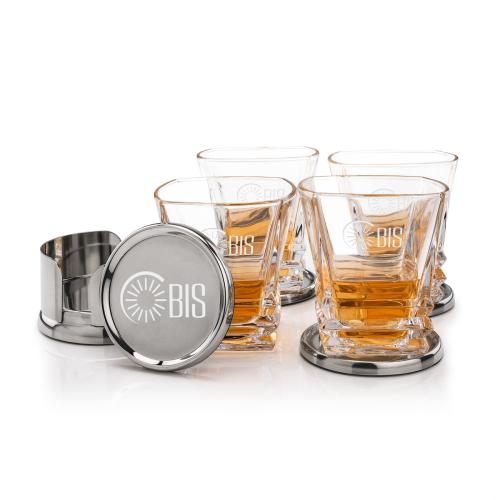 Corporate Recognition Gifts - Etched Barware - Baldoni Coasters & Bentley On-the-Rocks Set