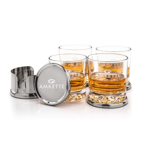 Corporate Recognition Gifts - Etched Barware - Baldoni Coasters & Cassidy On-the-Rocks Set