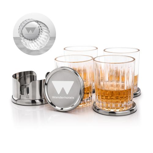 Baldoni Coasters & Hartmann On-the-Rocks Set Corporate Recognition Gifts - Etched Barware - Baldoni Coasters & Hartmann On-the-Rocks Set