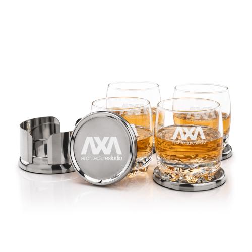 Baldoni Coasters & Haddington On-the-Rocks Set Corporate Recognition Gifts - Etched Barware - Baldoni Coasters & Haddington On-the-Rocks Set