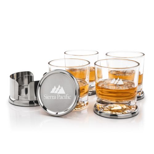 Corporate Recognition Gifts - Etched Barware - Baldoni Coasters & Hadley On-the-Rocks Set