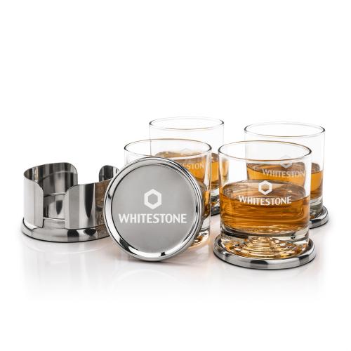 Corporate Recognition Gifts - Etched Barware - Baldoni Coasters & Marbella On-the-Rocks Set