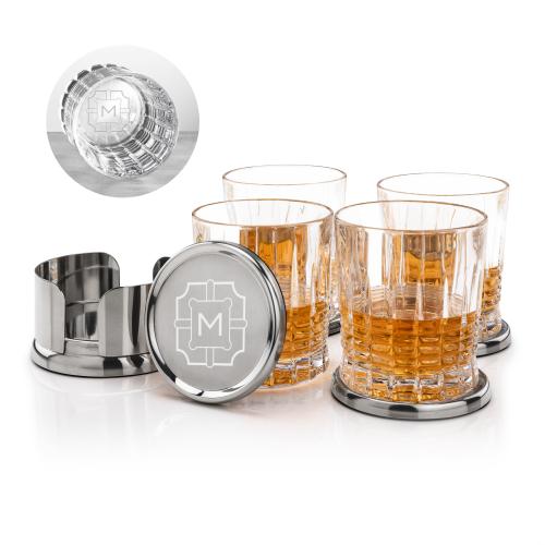 Corporate Recognition Gifts - Etched Barware - Baldoni Coasters & Princeton On-the-Rocks Set