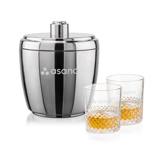 Pescara Ice Bucket & Tacoma On-the-Rocks Set Corporate Recognition Gifts - Etched Barware - Pescara Ice Bucket & Tacoma On-the-Rocks Set