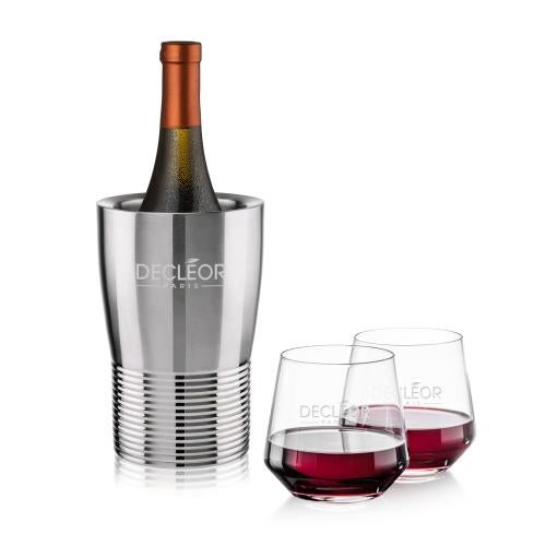Genoa Wine Cooler & Tucson Stemless Wine Set Corporate Recognition Gifts - Etched Barware - Genoa Wine Cooler & Tucson Stemless Wine Set