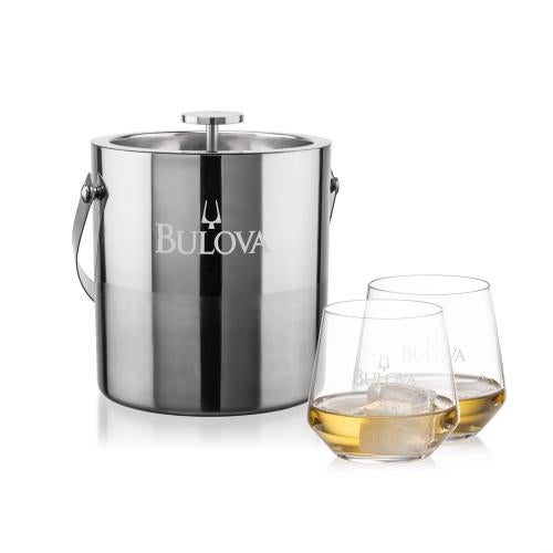 Corporate Recognition Gifts - Etched Barware - Catania Ice Bucket & Tucson On-the-Rocks Set