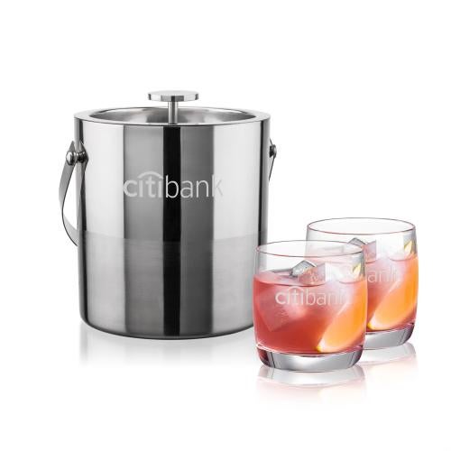 Corporate Recognition Gifts - Etched Barware - Catania Ice Bucket & Ritz On-the-Rocks Set