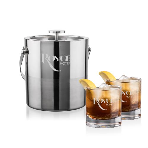 Corporate Recognition Gifts - Etched Barware - Catania Ice Bucket & Wakefield On-the-Rocks Set