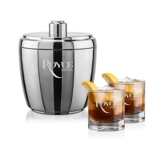 Pescara Ice Bucket & Wakefield On-the-Rocks Set Corporate Recognition Gifts - Etched Barware - Pescara Ice Bucket & Wakefield On-the-Rocks Set