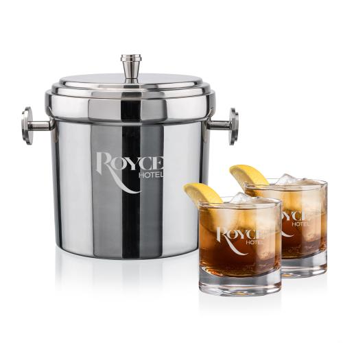 Corporate Recognition Gifts - Etched Barware - Milano Ice Bucket & Wakefield On-the-Rocks Set