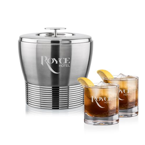Genoa Ice Bucket & Wakefield On-the-Rocks Set Corporate Recognition Gifts - Etched Barware - Genoa Ice Bucket & Wakefield On-the-Rocks Set