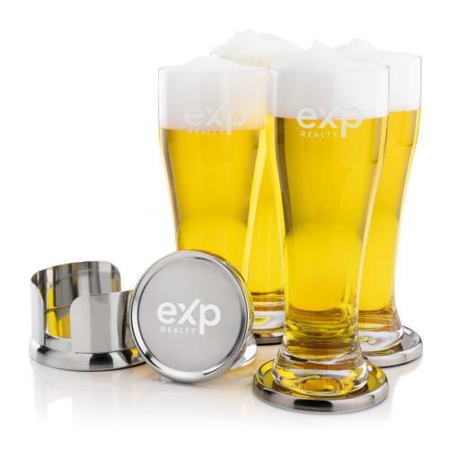 Corporate Recognition Gifts - Etched Barware - Baldoni Coasters & Muskoka Pilsner Set