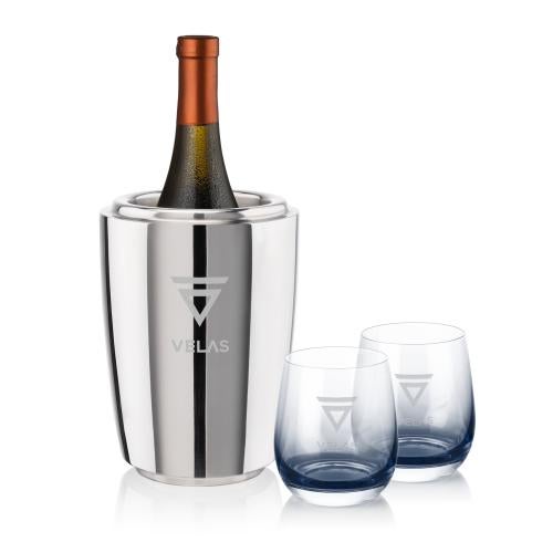 Corporate Recognition Gifts - Etched Barware - Pescara Wine Cooler & Soudan Smoke Stemless Wine
