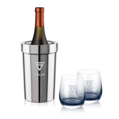 Corporate Recognition Gifts - Etched Barware - Milano Wine Cooler & Soudan Smoke Stemless Wine
