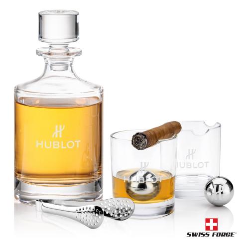 Corporate Recognition Gifts - Etched Barware - Veradero 3pc Decanter Set & S/S Ice Balls