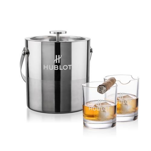 Corporate Recognition Gifts - Etched Barware - Catania Ice Bucket & Veradero On-the-Rocks