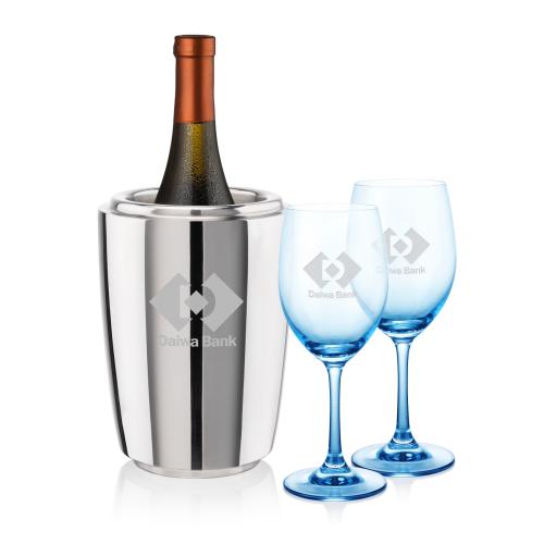 Corporate Recognition Gifts - Etched Barware - Pescara Wine Cooler & Soudan Blue Wine