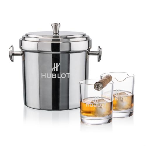 Corporate Recognition Gifts - Etched Barware - Milano Ice Bucket & Veradero On-the-Rocks