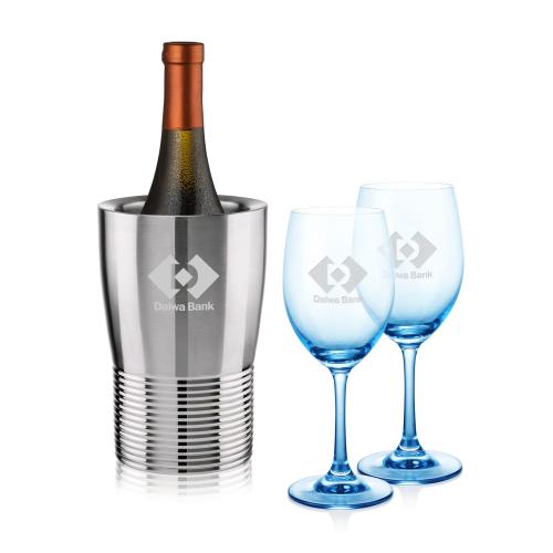 Corporate Recognition Gifts - Etched Barware - Genoa Wine Cooler & Soudan Blue Wine