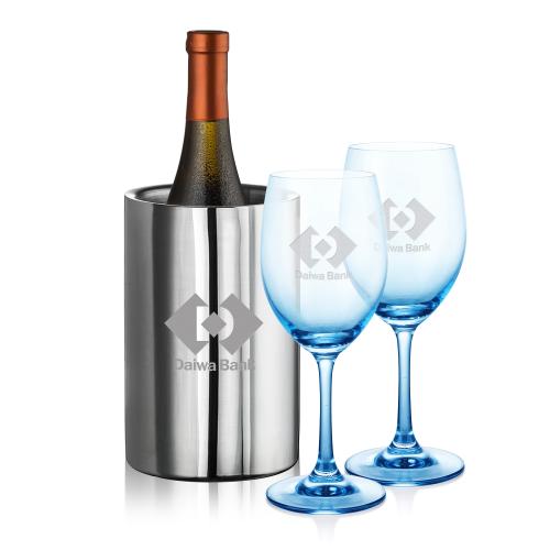 Corporate Recognition Gifts - Etched Barware - Jacobs Wine Cooler & Soudan Blue Wine