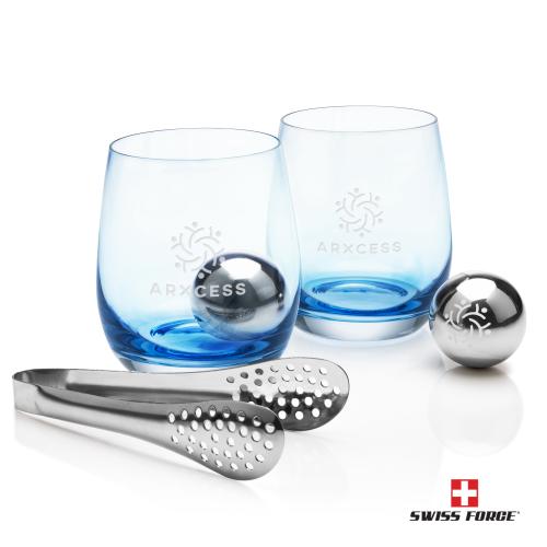 Corporate Recognition Gifts - Etched Barware - Swiss Force&reg; S/S Balls & 2 Soudan OTR - Blue