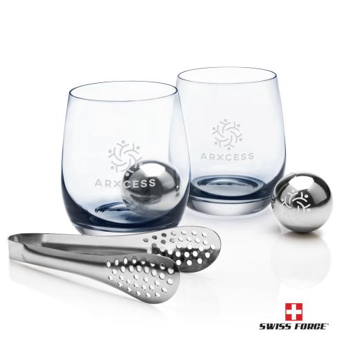 Corporate Recognition Gifts - Etched Barware - Swiss Force&reg; S/S Balls & 2 Soudan OTR - Smoke 