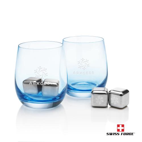 Corporate Recognition Gifts - Etched Barware - Swiss Force&reg; S/S Ice Cubes & 2 Soudan OTR - Smoke 