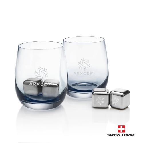 Corporate Recognition Gifts - Etched Barware - Swiss Force&reg; S/S Ice Cubes & 2 Soudan OTR - Smoke