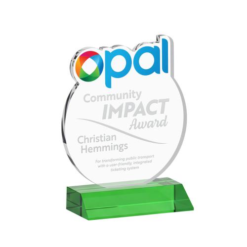 Corporate Awards - Crystal Awards - EdgeCraft Round on Mitered - Green (via Air)