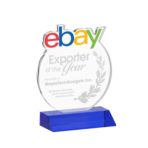 Corporate Awards - Crystal Awards - EdgeCraft Round on Mitered - Blue (via Ocean)