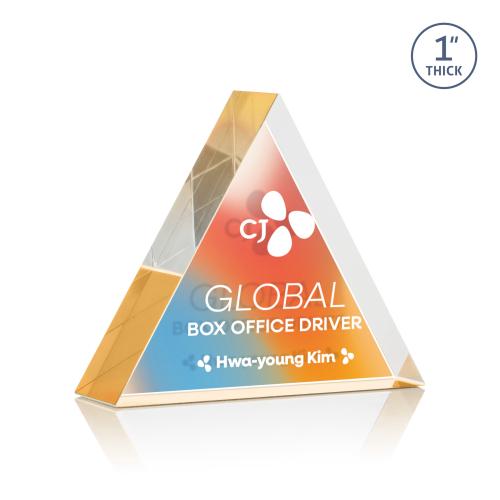 Corporate Awards - Acrylic Awards - Spartan Triangle Full Color Double Sided Gold Diamond Acrylic Award
