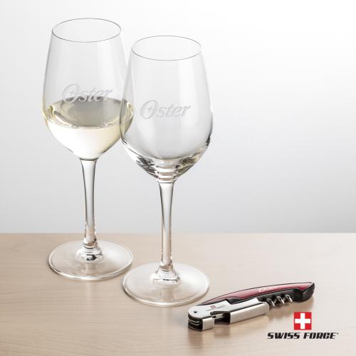 Corporate Recognition Gifts - Etched Barware - Swiss Force&reg; Opener & Lethbridge Wine