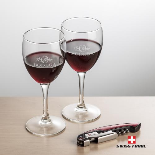 Corporate Recognition Gifts - Etched Barware - Swiss Force&reg; Opener & Carberry Wine