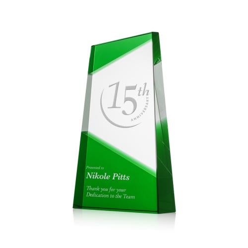 Corporate Awards - Crystal Awards - Colored Crystal - Amstel Green Obelisk Crystal Award