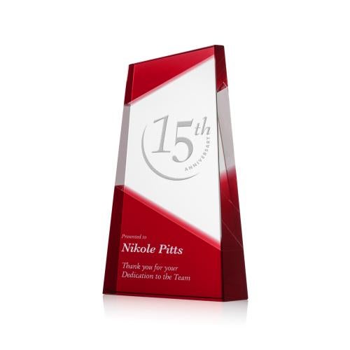 Corporate Awards - Crystal Awards - Colored Crystal - Amstel Red  Obelisk Crystal Award