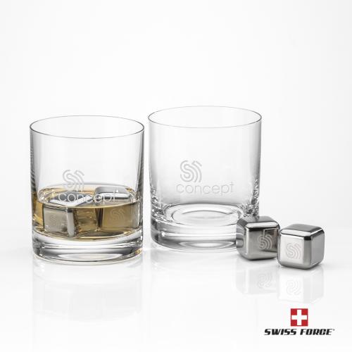 Swiss Force® S/S Ice Cubes & 2 Franca OTR Corporate Recognition Gifts - Etched Barware - Swiss Force® S/S Ice Cubes & 2 Franca OTR