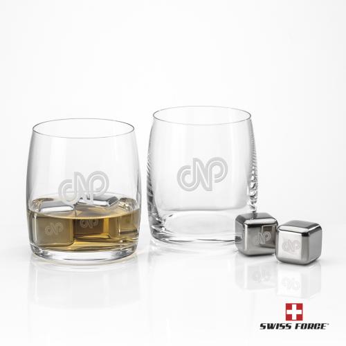 Corporate Recognition Gifts - Etched Barware - Swiss Force&reg; S/S Ice Cubes & 2 Gwynedd Tasters