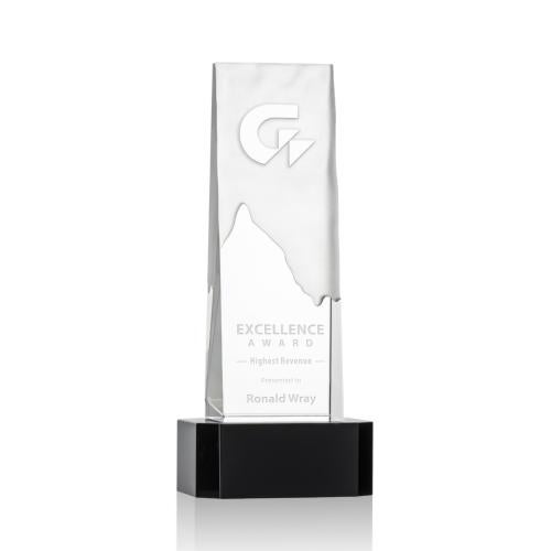 Corporate Awards - Crystal Awards - Crystal Pillar Awards - Rushmore Black on Base Obelisk Crystal Award