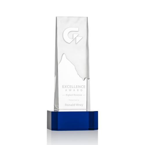 Corporate Awards - Crystal Awards - Crystal Pillar Awards - Rushmore Blue on Base Obelisk Crystal Award